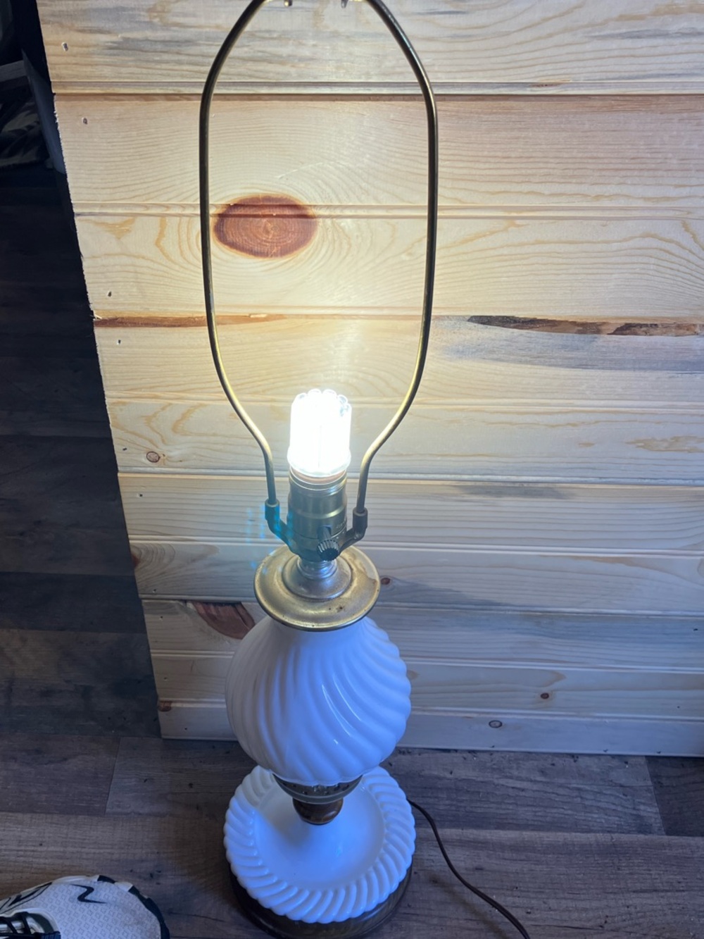 Source Unknown White Milk Glass Table Lantern with Brass Accents